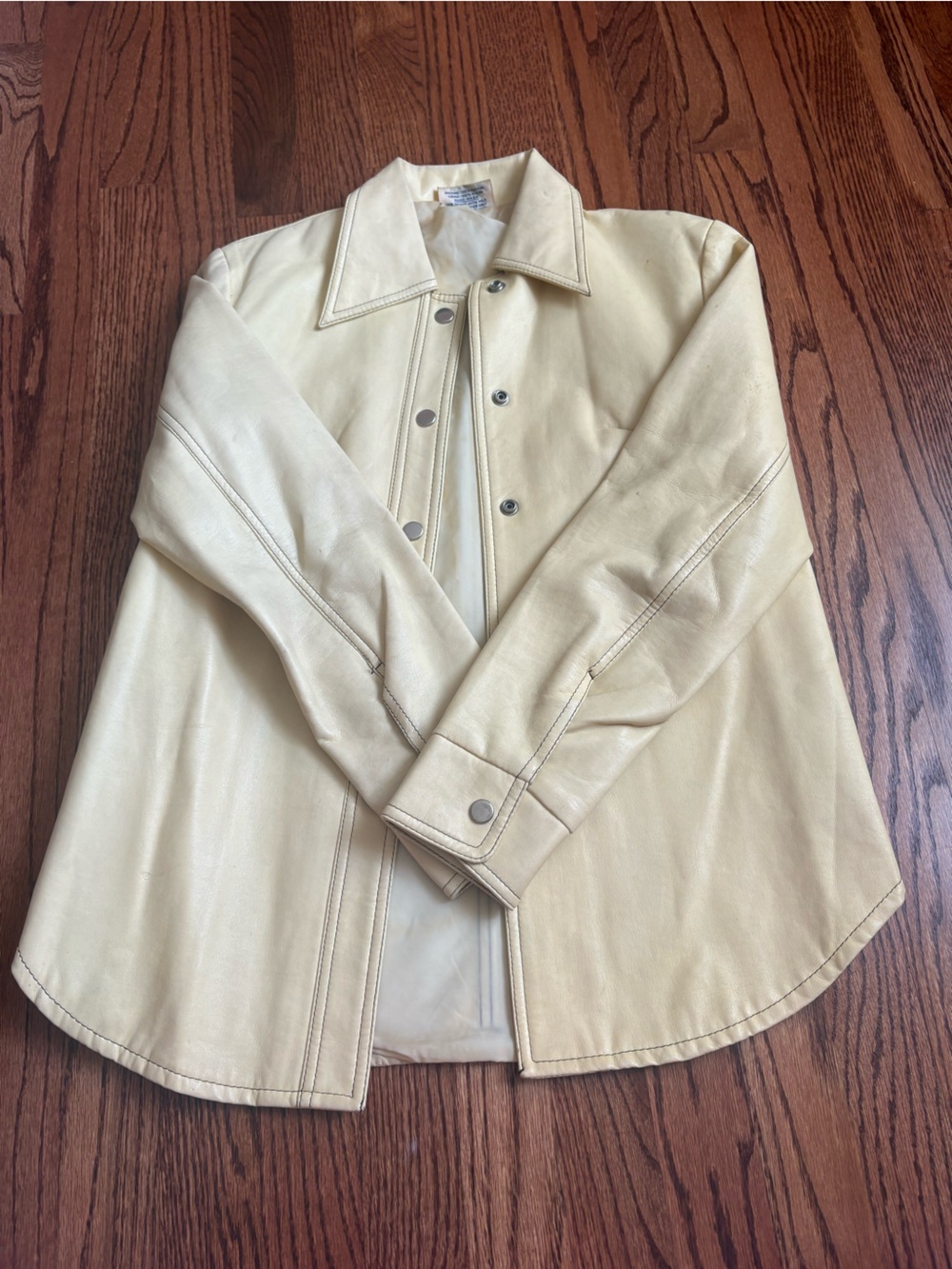 Vintage Cream Leather Jacket - Women's Button-Front Coat